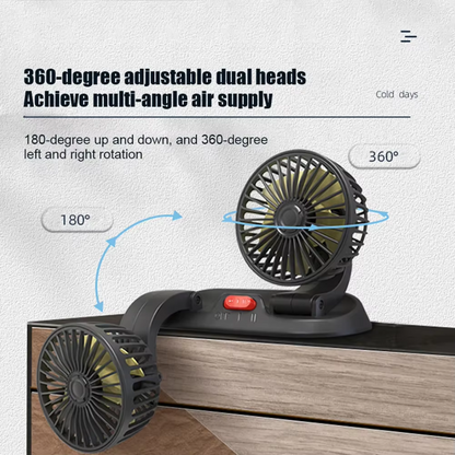 LONG NECK FOLDABLE DOUBLE HEADED FAN - 360 ROTATION
