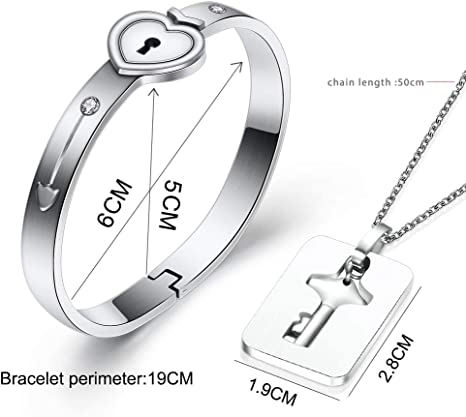 Stainless Steel Heart Lock and Oval Key Couple Bracelet