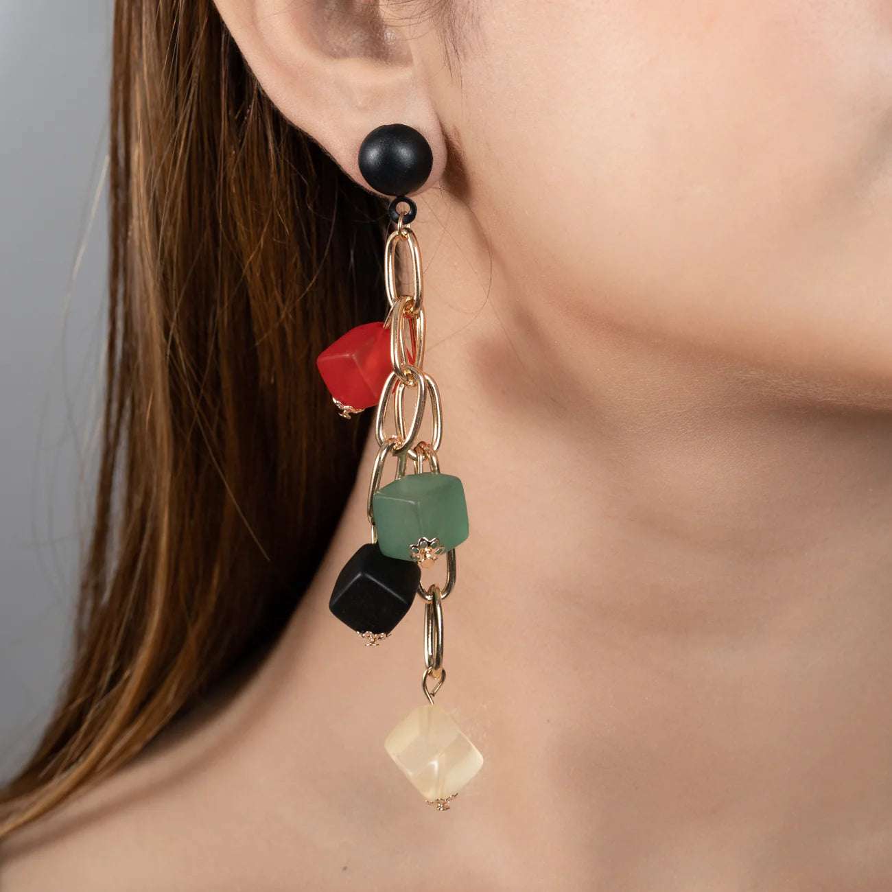 MULTI BLOCKS DROP EARRING