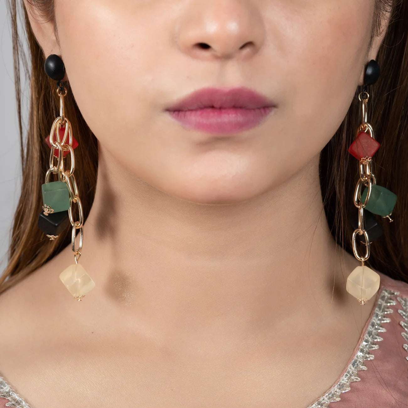 MULTI BLOCKS DROP EARRING