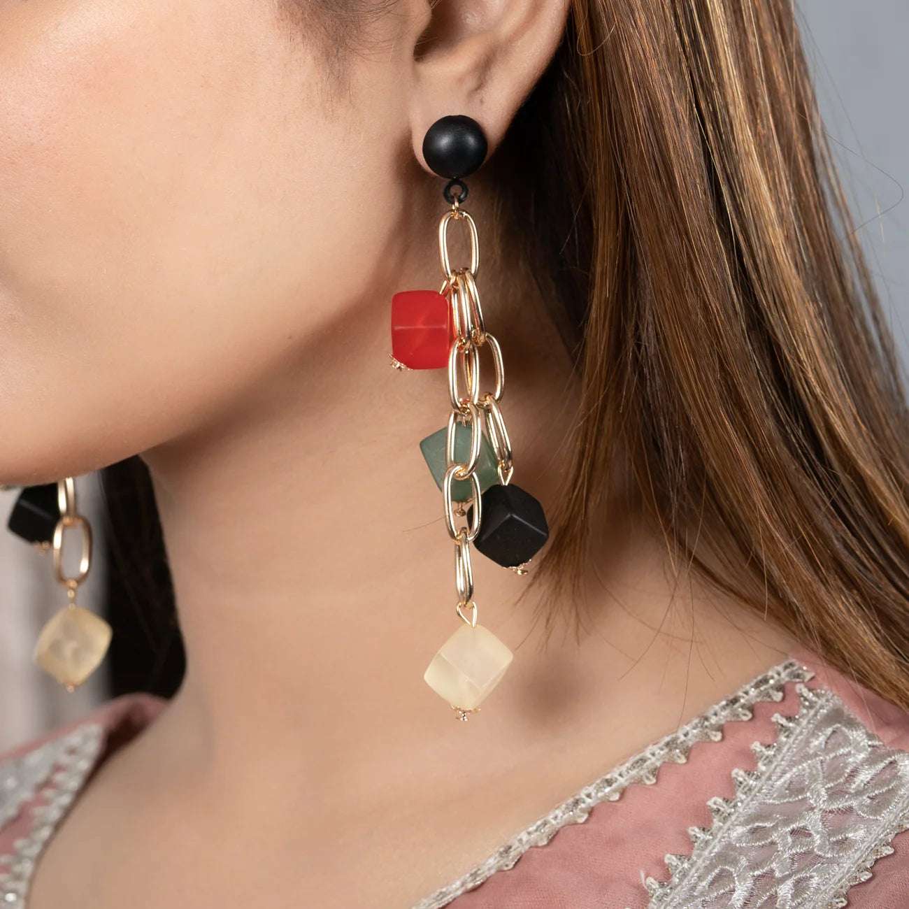 MULTI BLOCKS DROP EARRING