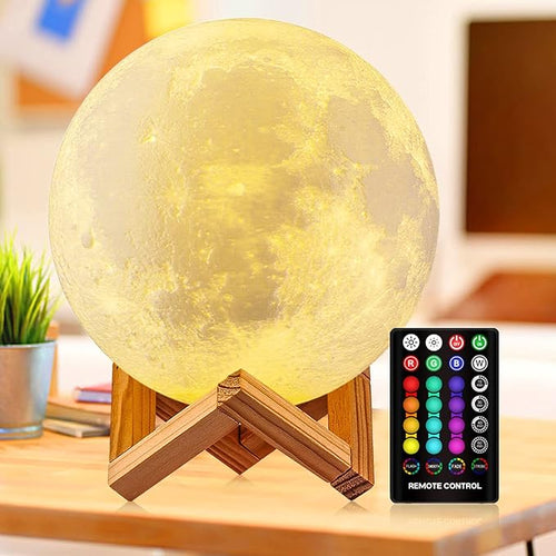 Moon Lamp 16 Colors - 3D Printed Night Light with Timer & Remote