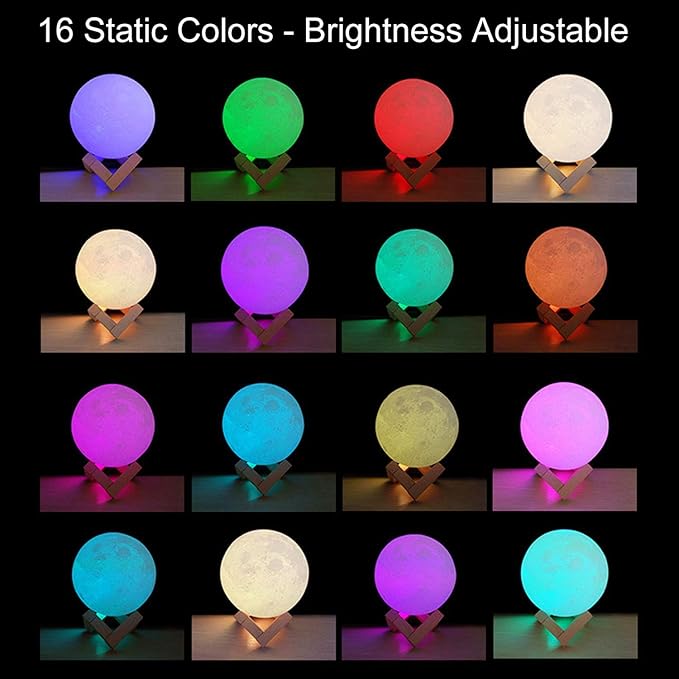 Moon Lamp 16 Colors - 3D Printed Night Light with Timer & Remote