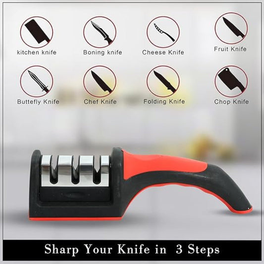 3-in-1 Manual Knife Sharpener for Kitchen Knives & Scissors