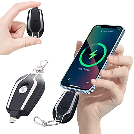 Keychain Portable Charger,1500mAh Mini Power Emergency Pod Key Ring Cell Phone Charger, Ultra-Compact External Fast Charging Power Bank Battery Pack For IPhone And Android Type-C