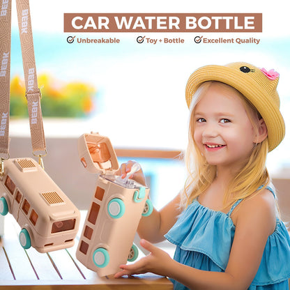 Trendy Kids bus Plastic Water Bottle With Strap & Straw, 500ml Capacity, Assorted Colors