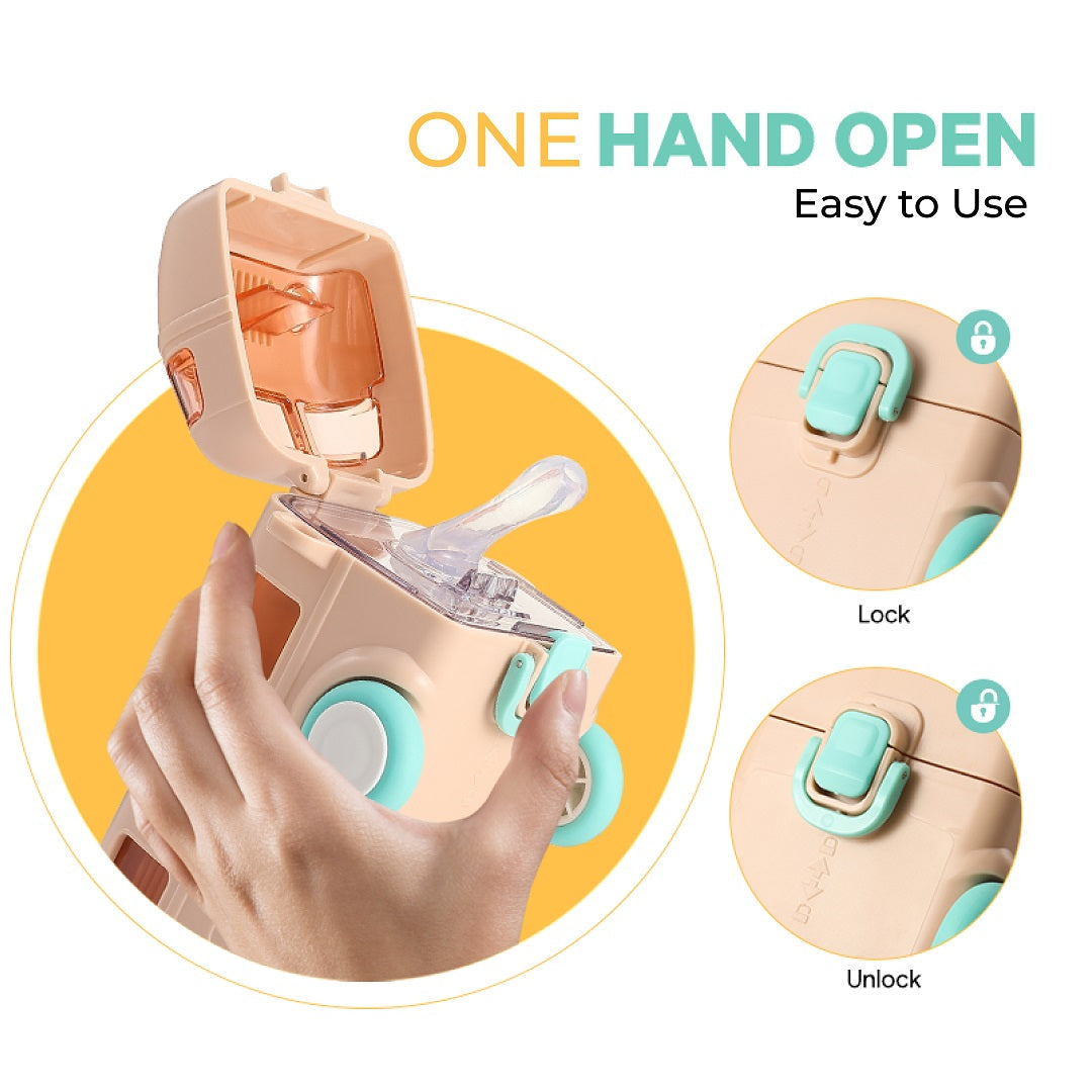 Trendy Kids bus Plastic Water Bottle With Strap & Straw, 500ml Capacity, Assorted Colors