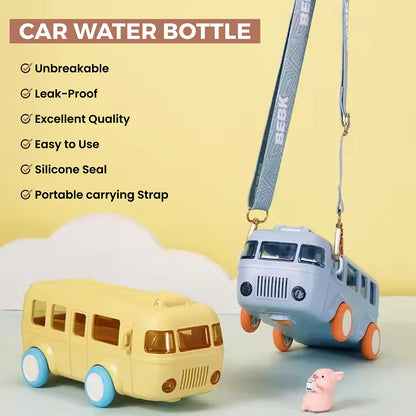 Trendy Kids bus Plastic Water Bottle With Strap & Straw, 500ml Capacity, Assorted Colors