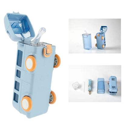 Trendy Kids bus Plastic Water Bottle With Strap & Straw, 500ml Capacity, Assorted Colors