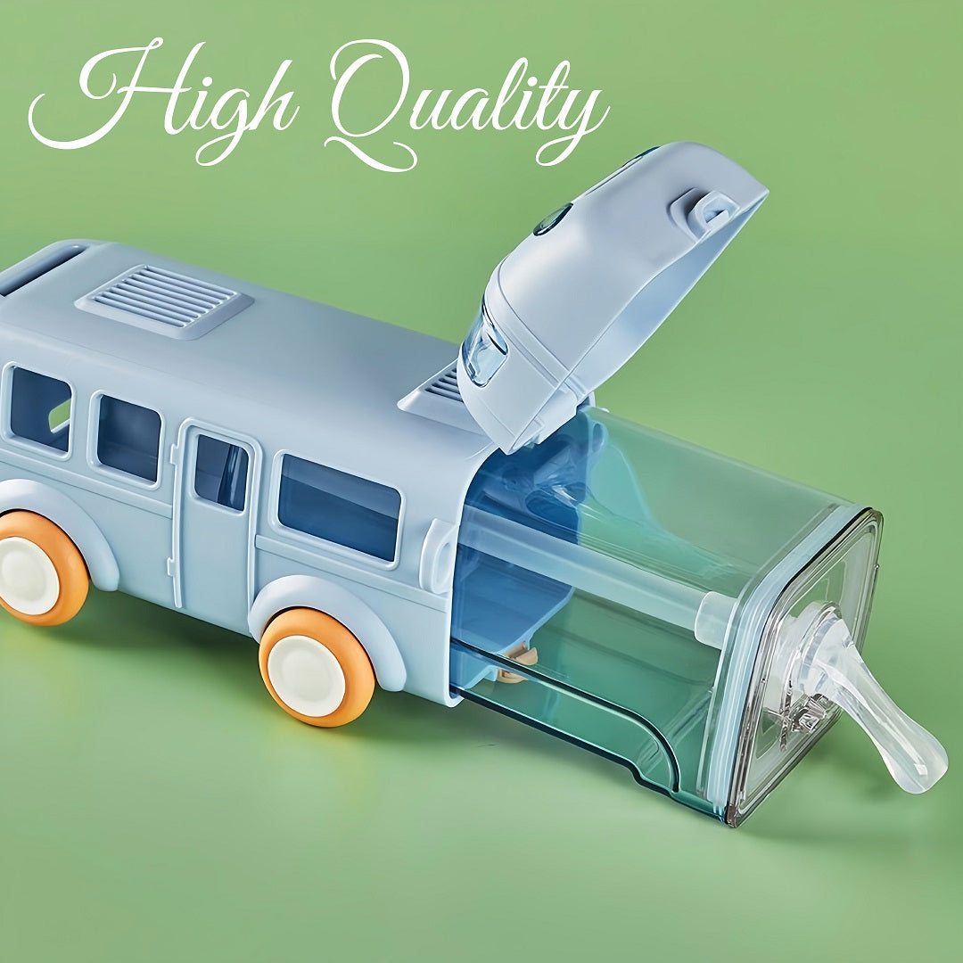 Trendy Kids bus Plastic Water Bottle With Strap & Straw, 500ml Capacity, Assorted Colors
