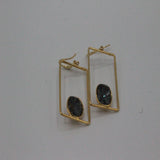 Rectangle Earings with Black Stone