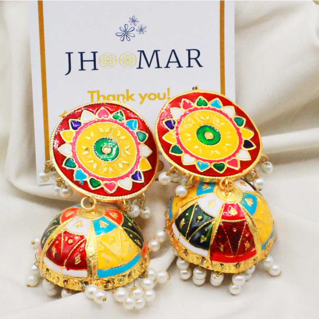 Multicolor Jhumka Earings with Pearls