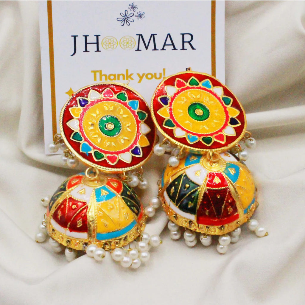 Multicolor Jhumka Earings with Pearls