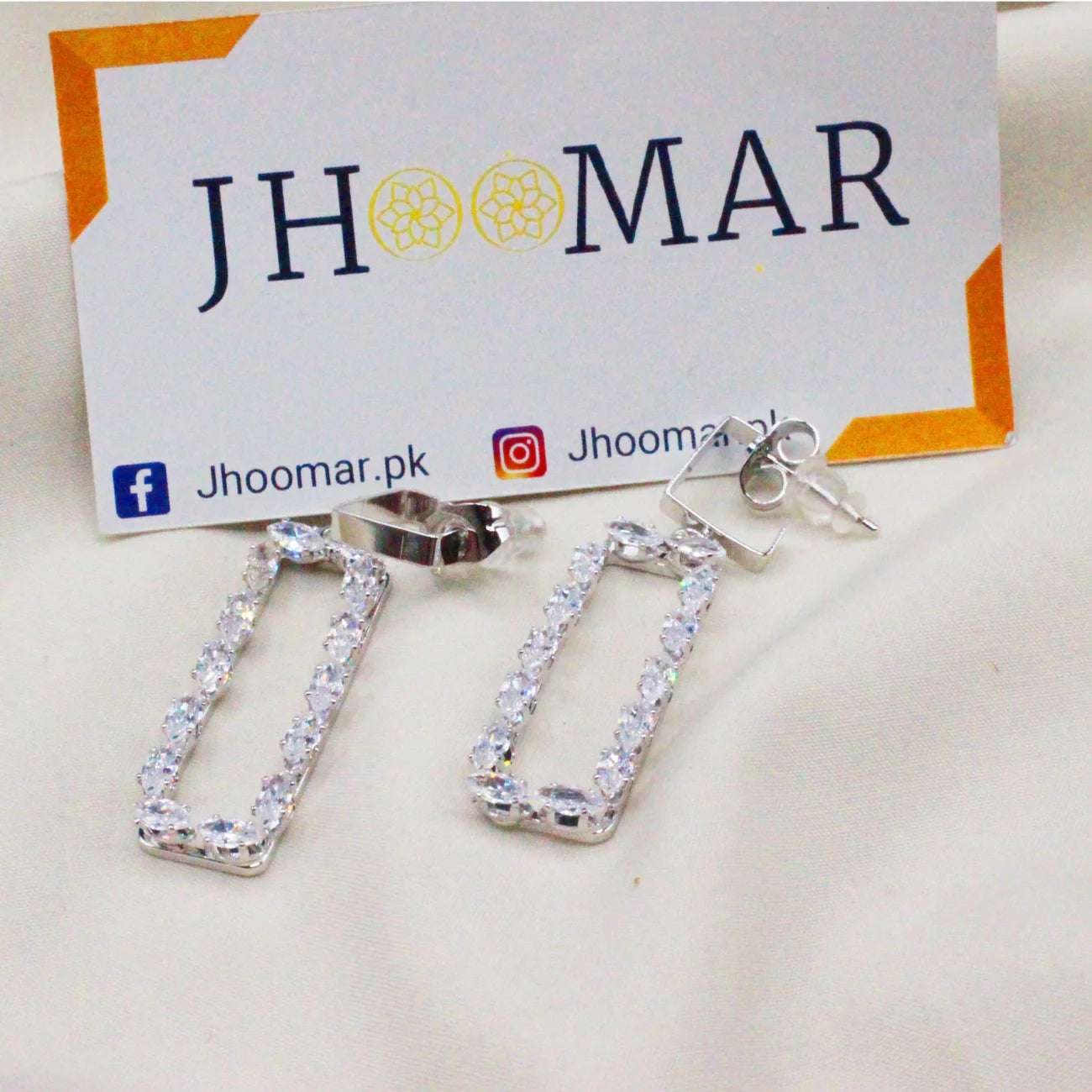 Rectangle Crystal Earings Silver