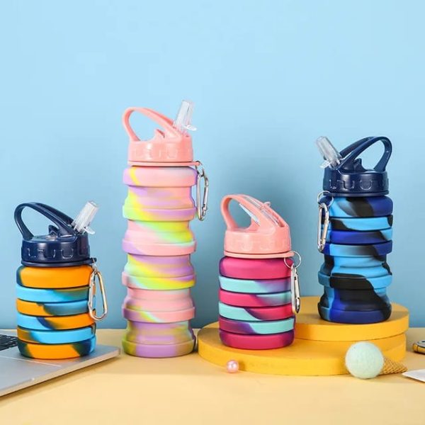 Expandable Silicone Sipper Water Bottle For Sports, Trekking, Cycling, Gym, School Water Bottle With Snap Hook 500 Ml (random Color)