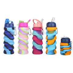Expandable Silicone Sipper Water Bottle For Sports, Trekking, Cycling, Gym, School Water Bottle With Snap Hook 500 Ml (random Color)