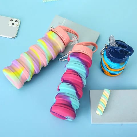 Expandable Silicone Sipper Water Bottle For Sports, Trekking, Cycling, Gym, School Water Bottle With Snap Hook 500 Ml (random Color)