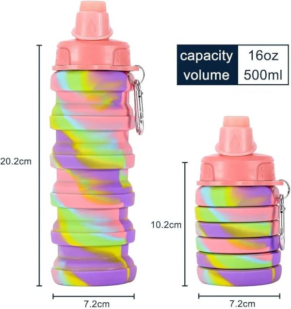 Expandable Silicone Sipper Water Bottle For Sports, Trekking, Cycling, Gym, School Water Bottle With Snap Hook 500 Ml (random Color)