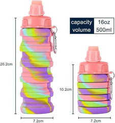 Expandable Silicone Sipper Water Bottle For Sports, Trekking, Cycling, Gym, School Water Bottle With Snap Hook 500 Ml (random Color)