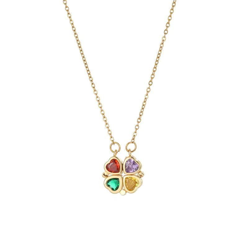 Multicolor Magnetic Four-Heart Clover Deformed Necklace