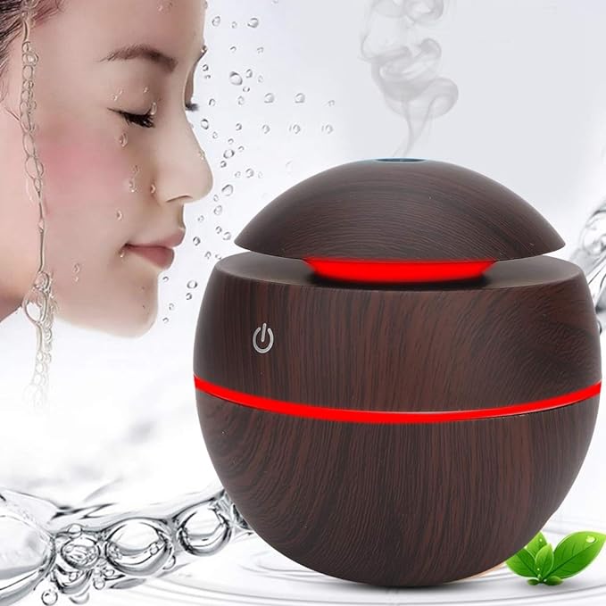Smog  Air Purifier, House Air Humidifier, Small Scented Air Freshener Round Ball Shape Usb Rechargeable Aroma Diffuser Humidifier(Deep Wood Grain)