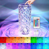 LED Crystal Table Lamp Rose Light Projector, 16 Colors Touch RGB Adjustable Diamond Atmosphere Light USB Touch Night Light