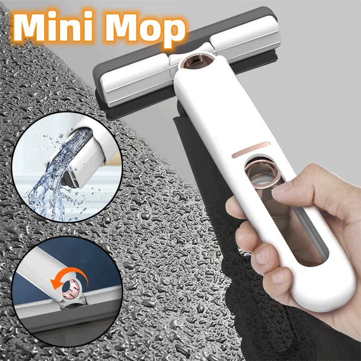 Self Squeeze Portable Mini Mop, Wet & Dry Desktop Cleaning Mini Mop (2 Cotton Tips + 1 Squeeze Handle)