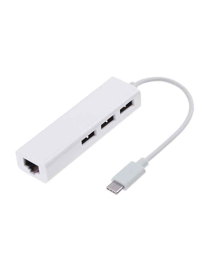 Type-C USB 3.1 to 3 Port USB 2.0 Network Hub Adapter
